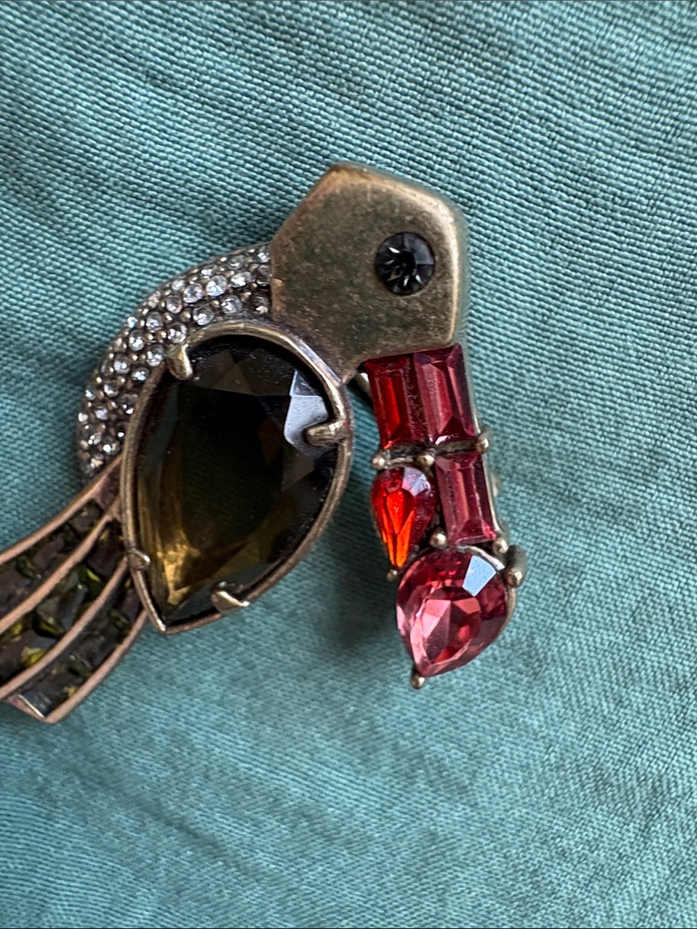 Banana Republic Parrot Brooch with Pink and Olive Stones - Picture 7 of 9